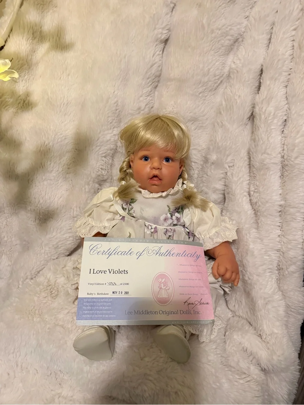 Lee Middleton Toddler “I Love Violets” Doll Blonde Hair Blue Eyes Original Outfi